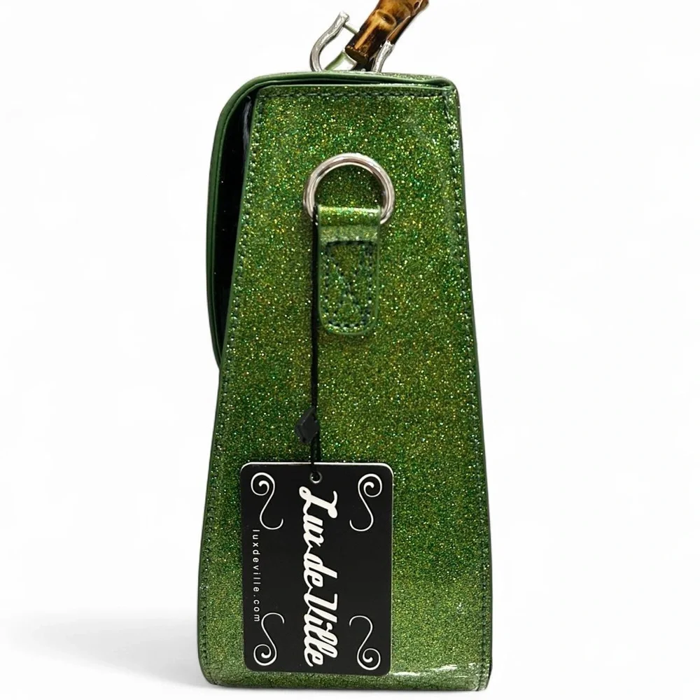 ✨💚💚✨ Lux de Ville Green Sparkle Shoulder Bag with Bamboo Accent - Picture 5 of 5